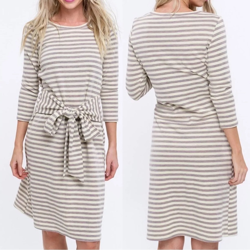 Listicle | The Monika Dress Size Small Striped 3/4 Sleeves Tie Front Back